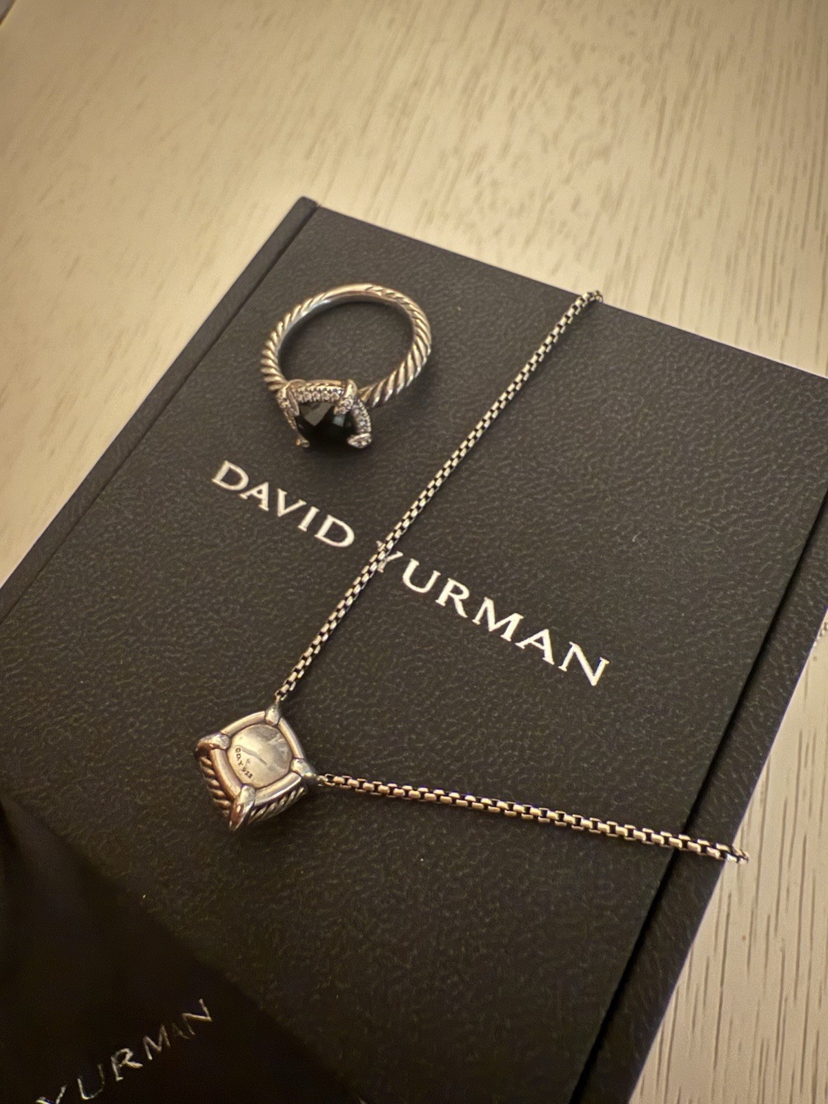 David Yurman Petite Chatelaine Onyx Pave Diamond Bezel Ring Pendant Necklace