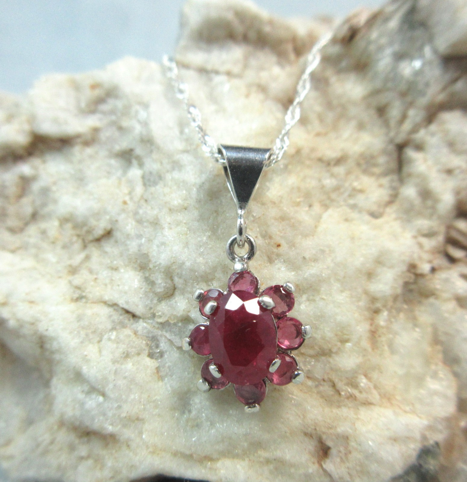 RUBY NECKLACE – Genuine Handmade Rich Red 925 Sterling Silver with Ruby Accents