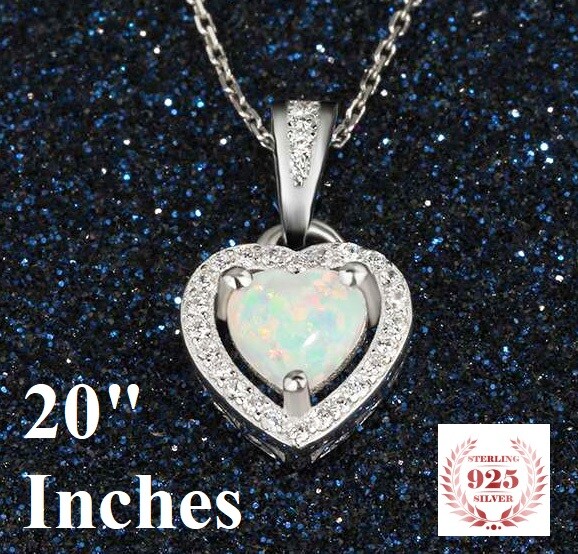 925 Sterling Silver Womens Fire Opal Love Infinity Heart Link Necklace D681