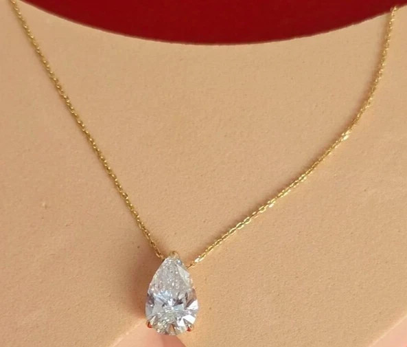 3 Ct Pear White Moissanite 14K Yellow Gold Plated Women Fancy Pendant