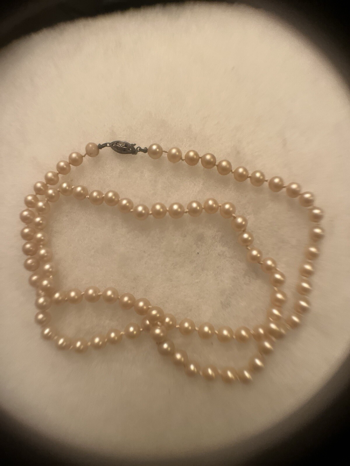 Necklace, Cultured & Knotted Pearls, 25 inch string, no makers mark, no hallmark