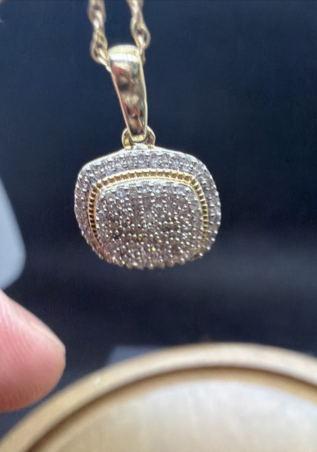 10K Yellow Gold 1/4 CT. T.W. Diamond Cushion Frame Vintage-Style Pendant – 18″