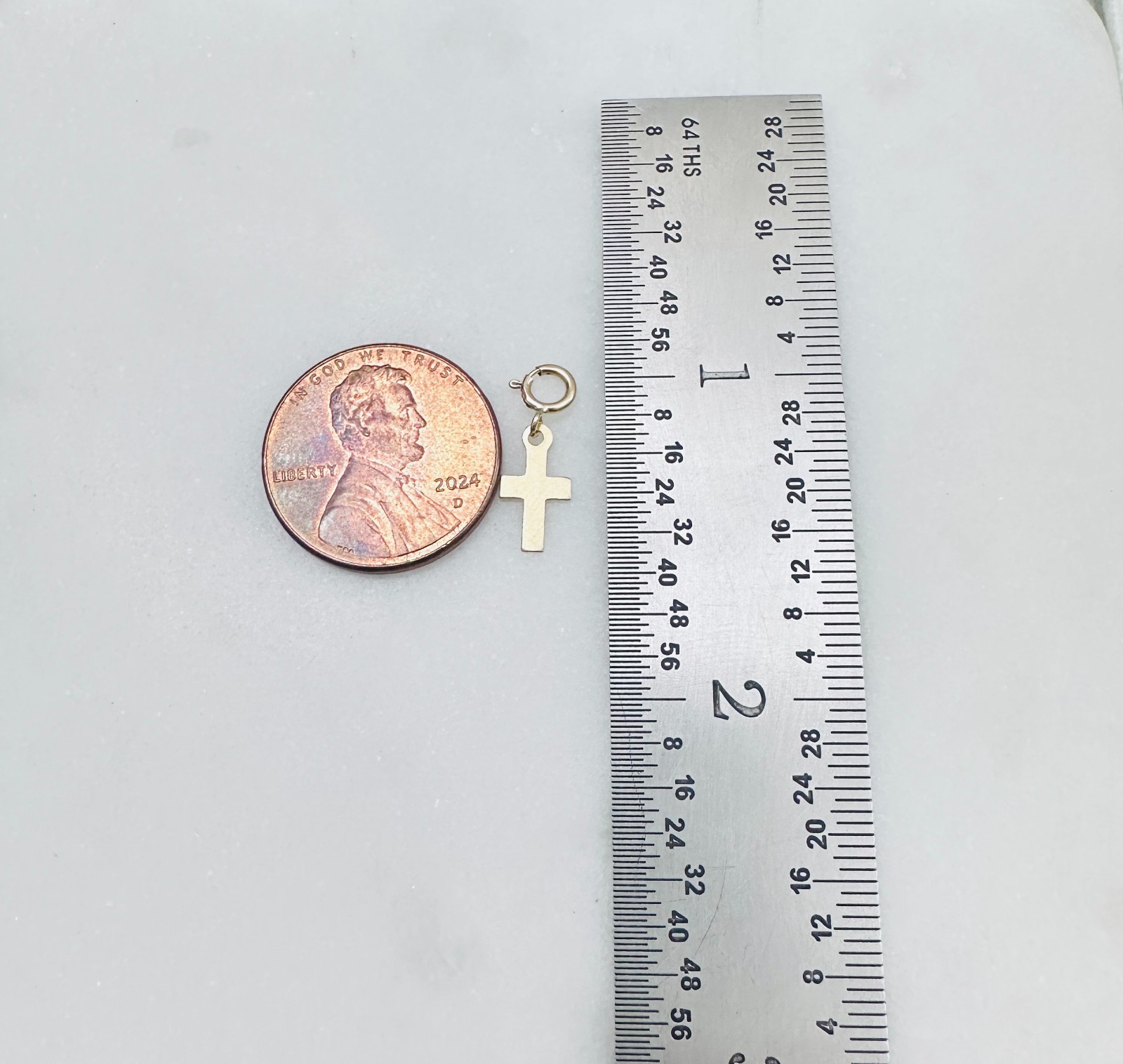 14K Solid Yellow Gold 10mm Mini Petite Cross Charm Pendant w/Spring Clasp