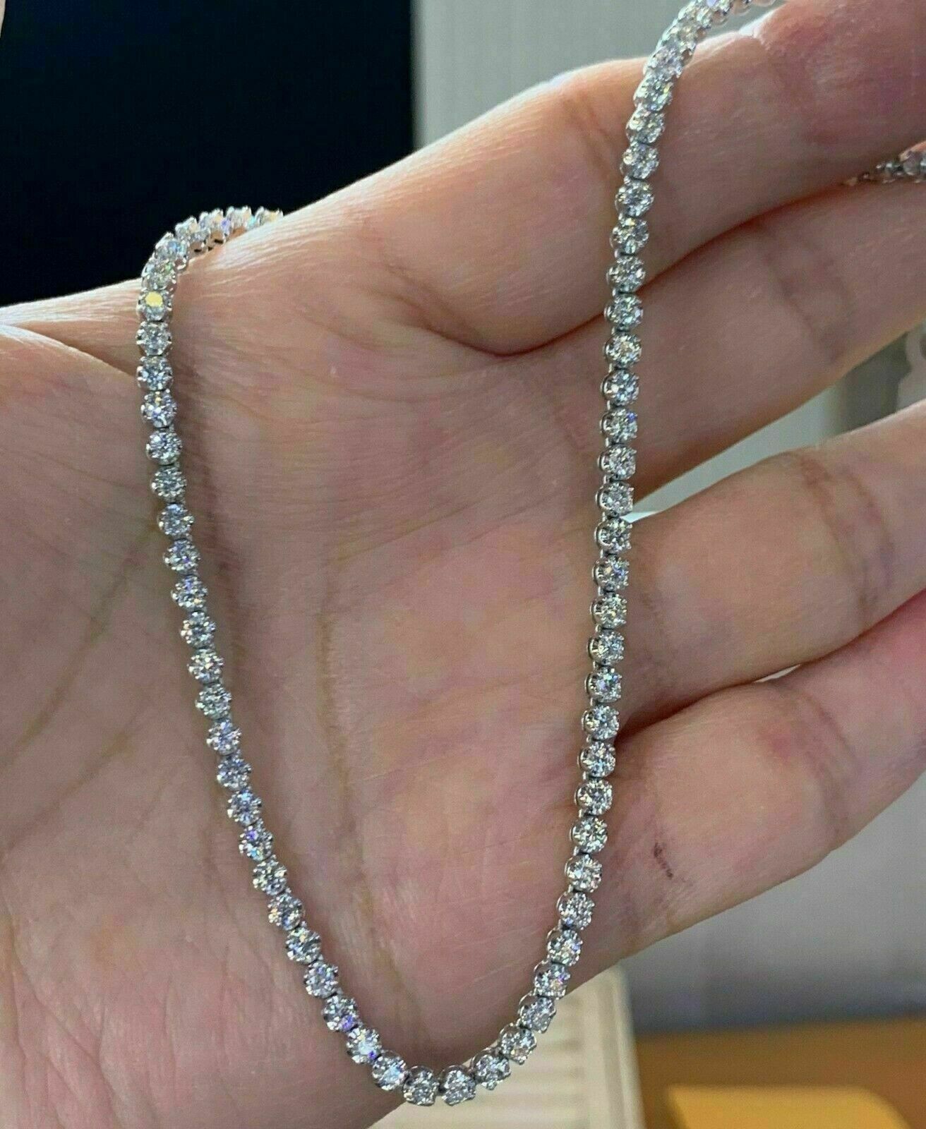 20Ct Round Cut Moissanite Tennis Choker Eternity Necklace 14K White Gold Plated