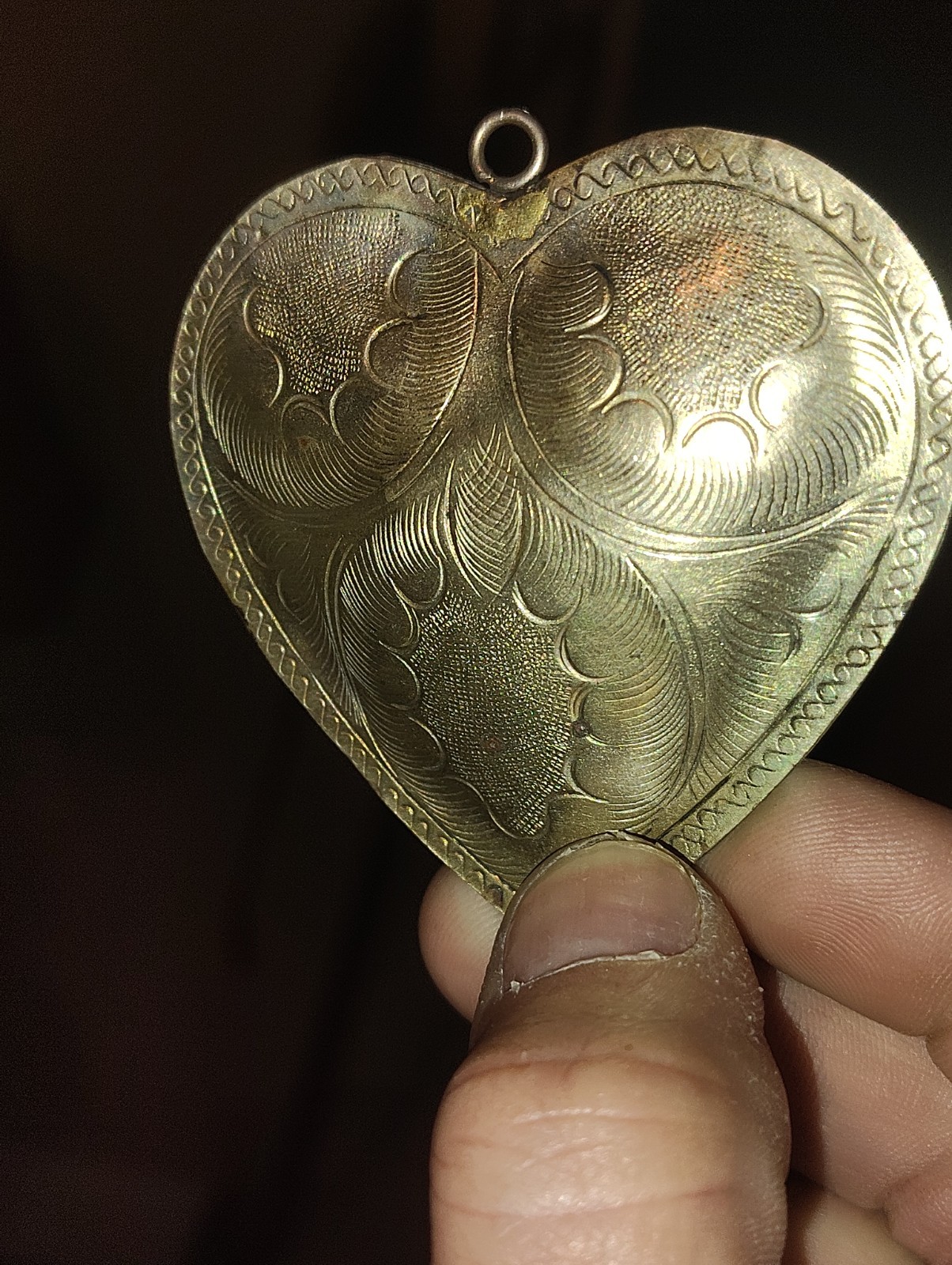 Heart Locket Pendant Necklace Silver Metal Love Theme Etched No Stone