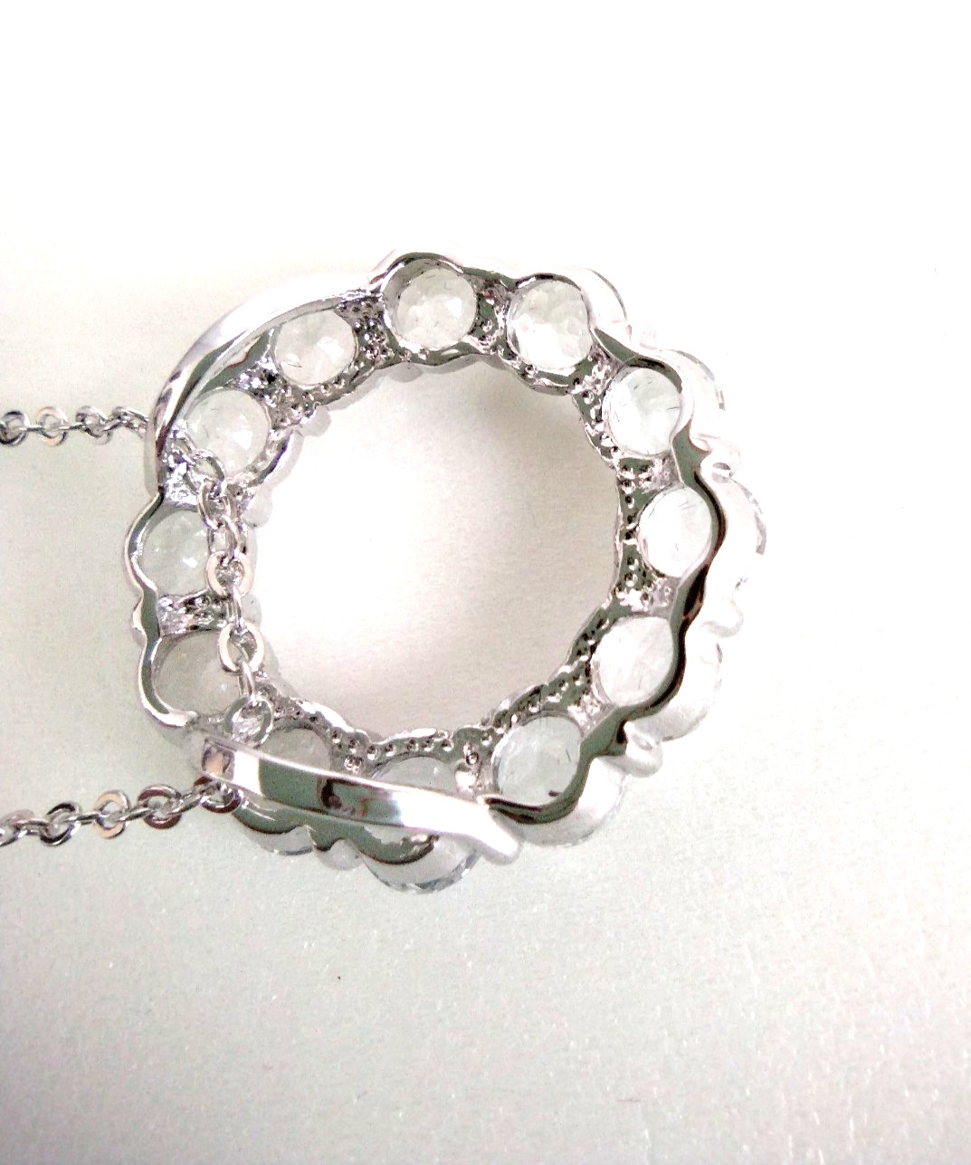 Vintage Sim Diamond White Topaz Circle Necklace Gem Tested in Box Silver Tone