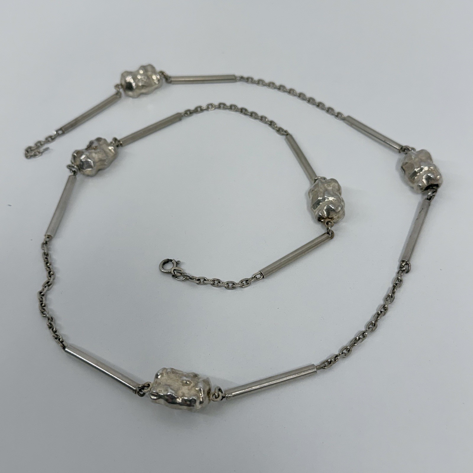 Vintage Sterling Bar Link & Nuggets Necklace From Arezzo Italy 41 Grams 32.5″