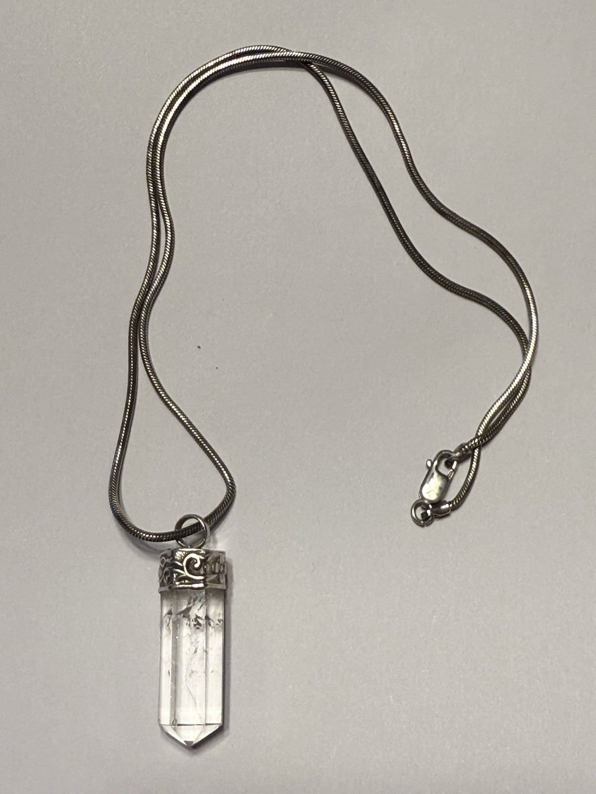 Italian Sterling Silver 925 Natural Phantom Quartz Point Pendant Necklace 18