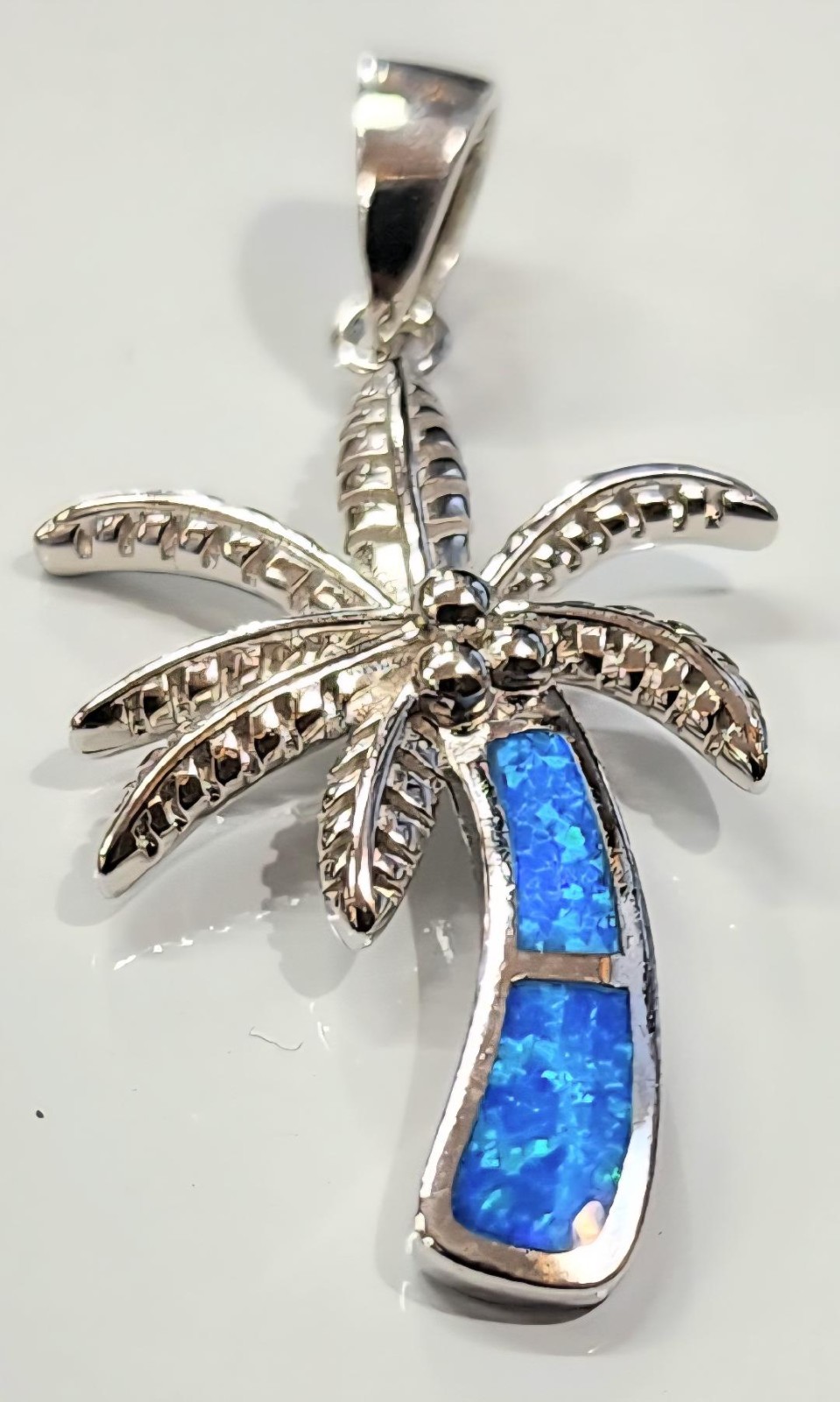 Palm Tree pendant Blue Opal Stone 925 Sterling Silver