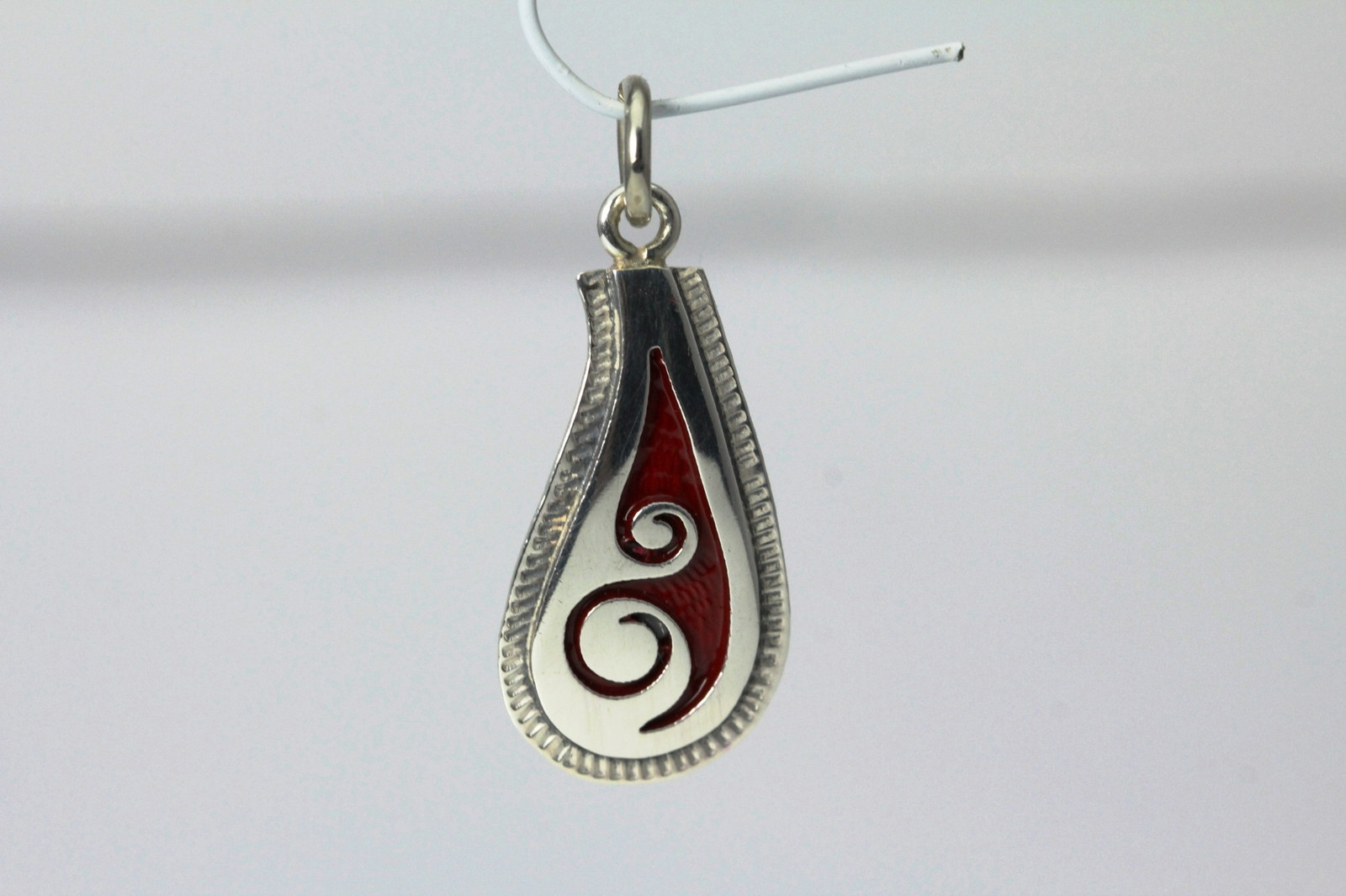 Southwestern Swirl Design Red Enamel Sterling Silver Pendant 2.5 Grams (PEN4429)