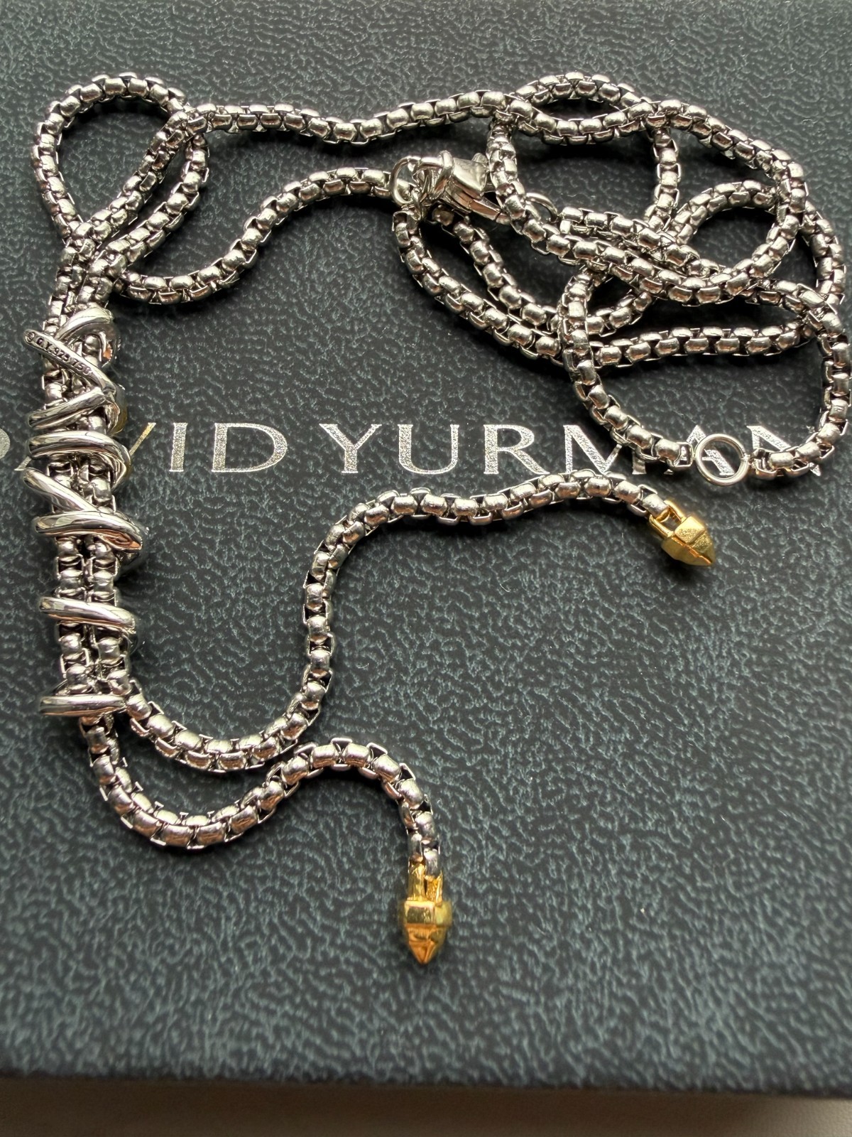 David Yurman Helena Y Necklace–Sterling Silver, 18K Yellow Gold, and Diamond 3mm