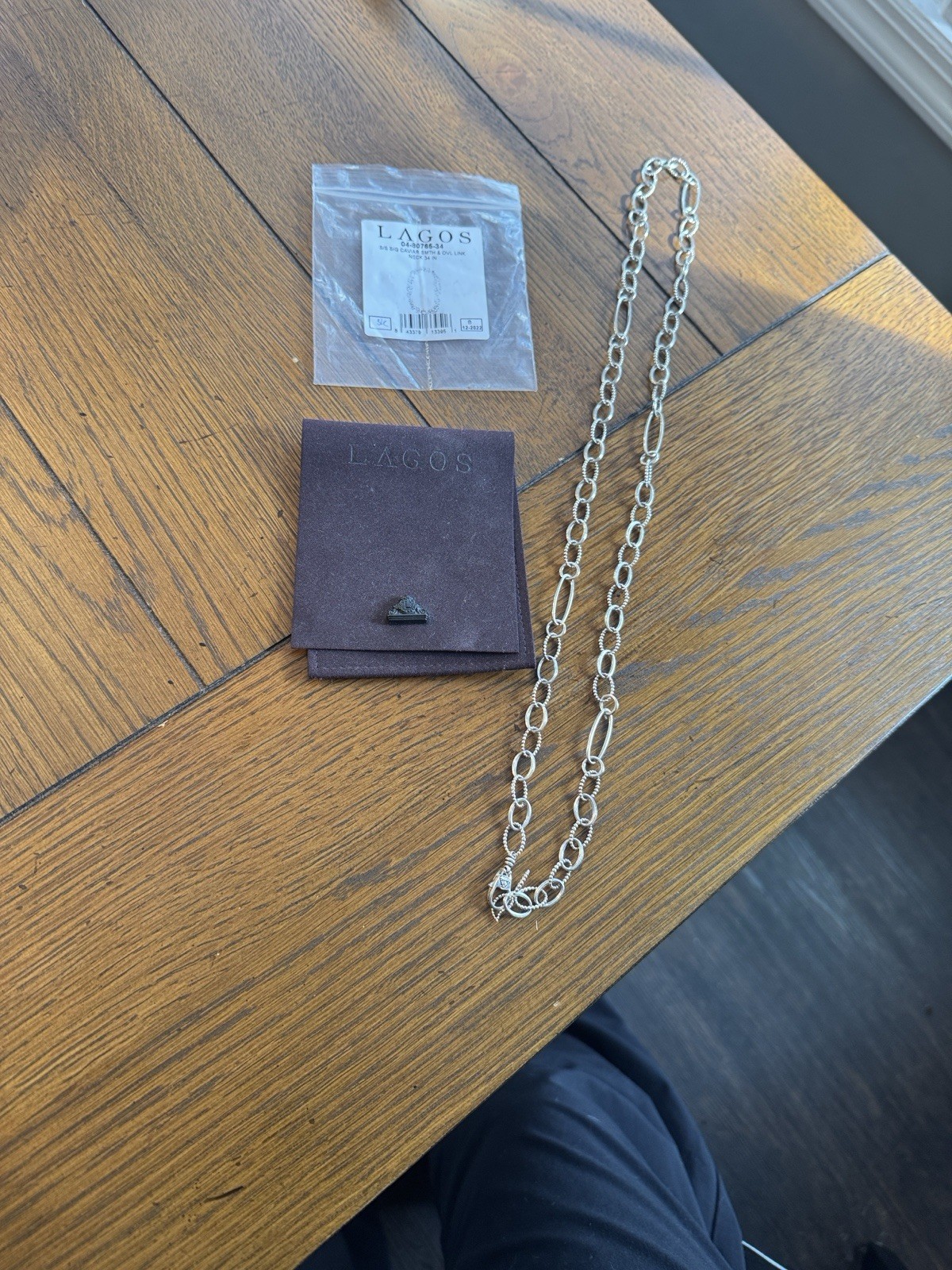 LAGOS SILVER SIGNATURE CAVIAR OVAL LINK CHAIN 34” NECKLACE