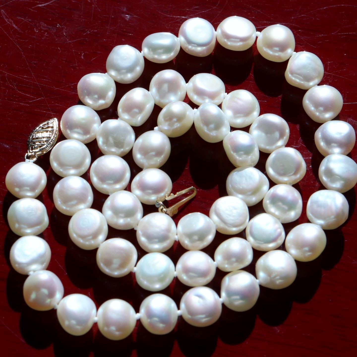 14k 585 y/gold necklace 8-9mm cultured baroque pearl 17.5″ strand 33.1gr N2973D