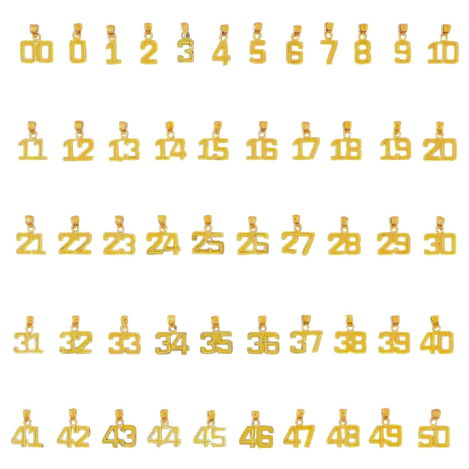 0 to 50 Any One 14K Yellow Gold Number Pendant / Charm, Made in USA