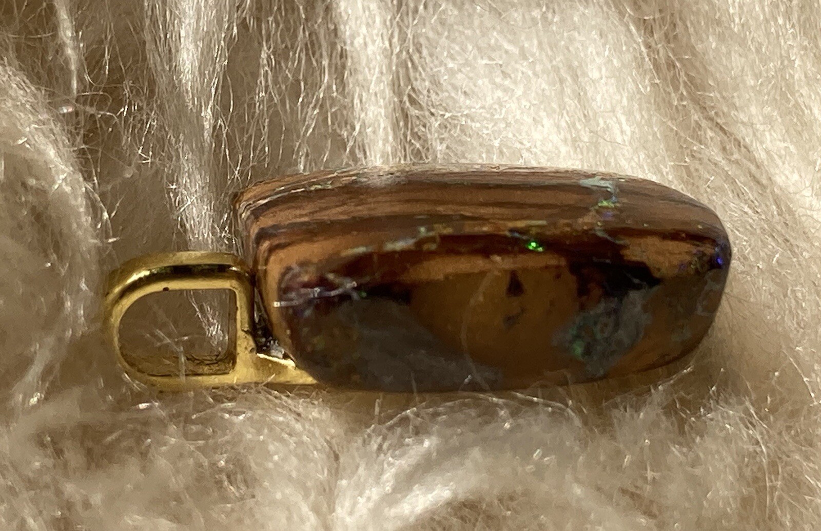 9.83 CT Natural Australian Boulder Opal Sparks of Green Blue & Gold Fire Pendant