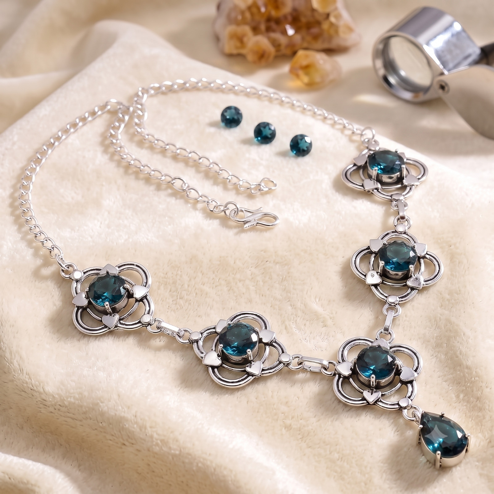 London Blue Topaz Gemstone Necklace 925 Sterling Silver Handmade Jewelry S-18″
