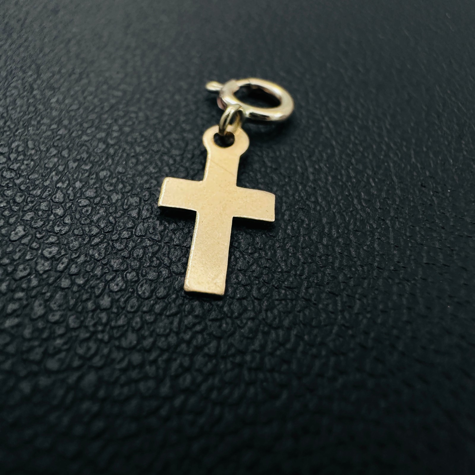 14K Solid Yellow Gold 10mm Mini Petite Cross Charm Pendant w/Spring Clasp