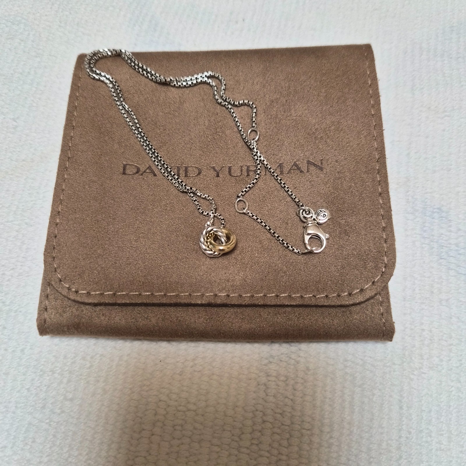 [NEW W/CERTIFICATE] David Yurman Petite Cable Linked Necklace, Silver/Gold 17 mm