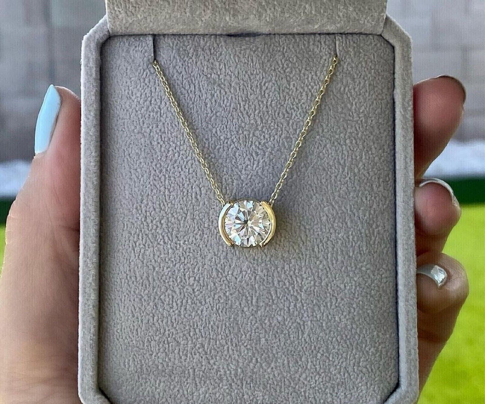 2 Ct Round Lab Created Diamond Solitaire Pendant 14K Yellow Gold Plated Chain