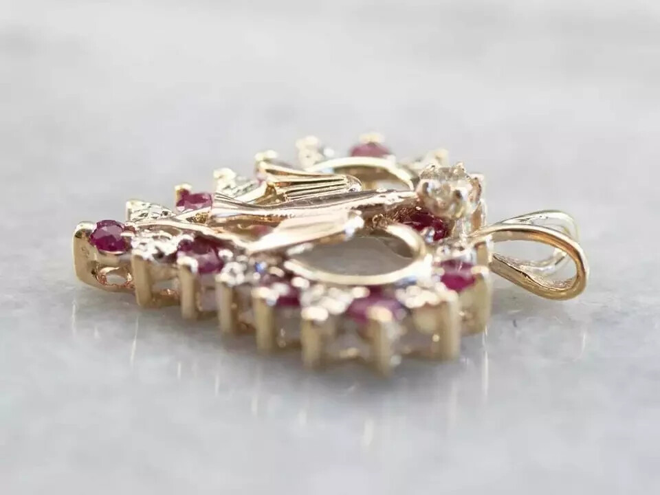 1.00 Ct Round Cut Red Ruby Bird Heart Pendant 14K Yellow Gold Finish Free Chain