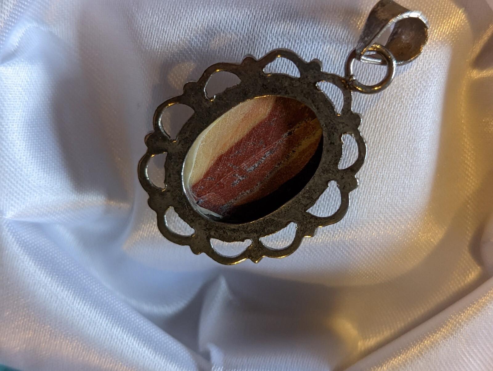 Vintage Sandstone Gemstone Pendant on German Silver 13g 45 x 27mm Ornate Design