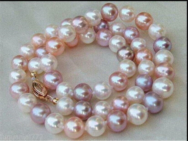 18″ Elegant AAA+ 8-7mm white purple pink South sea Multicolor Pearl necklace 14k