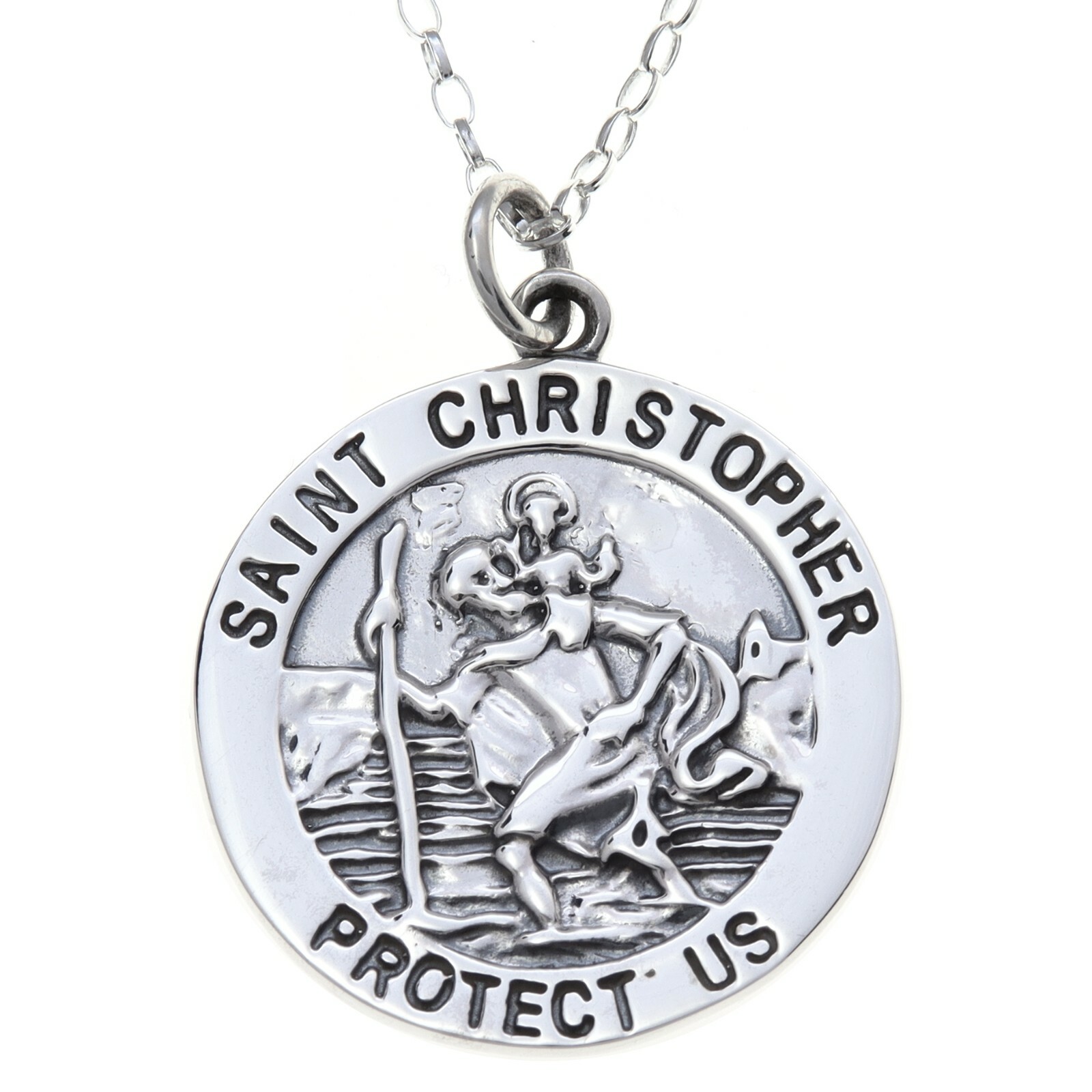 Mens Sterling Silver St Christopher pendant Necklace with 20″ Chain and Gift Box