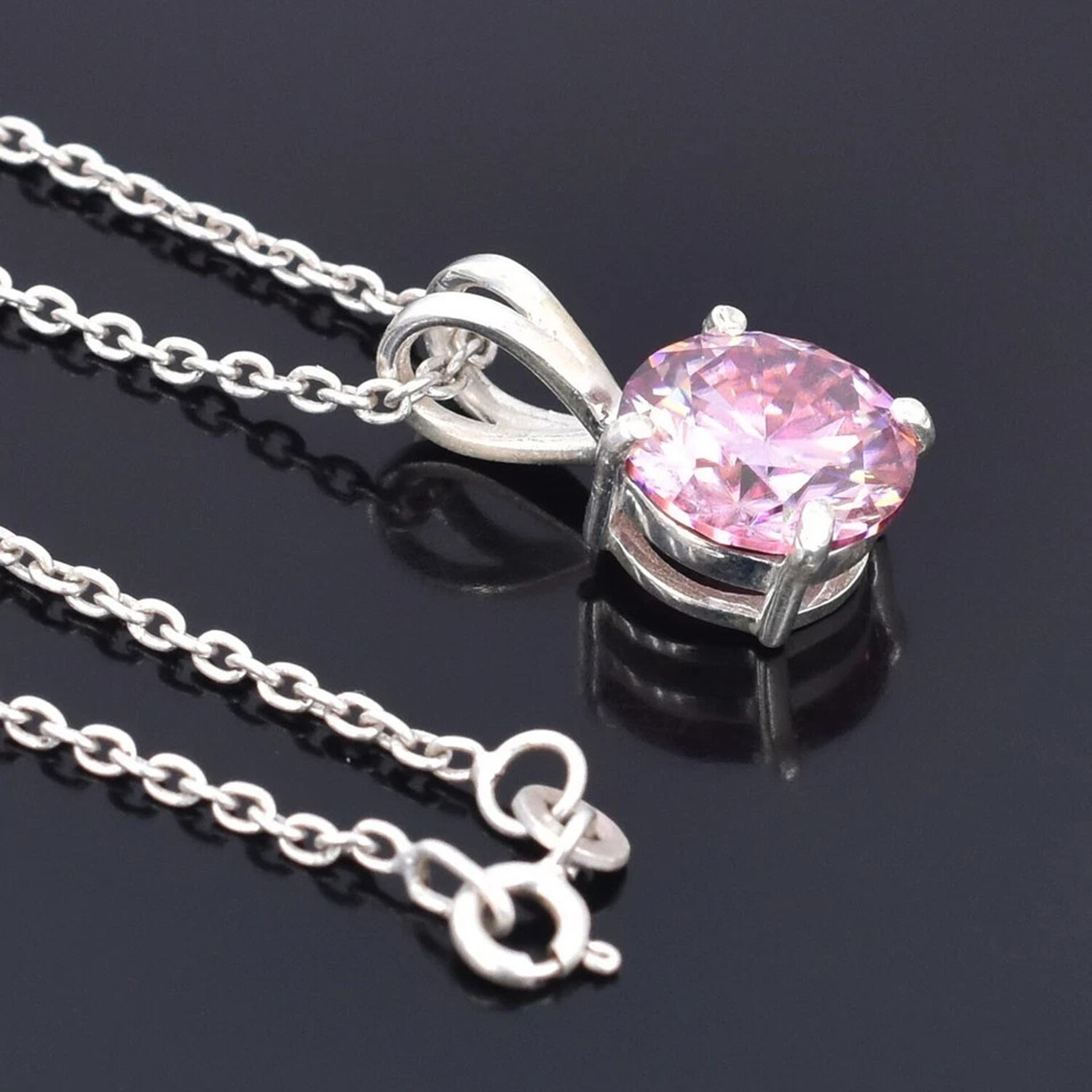 Delicate 5.3 Ct Pink Round Cut Lab Grown Diamond Pendant in Sterling Silver