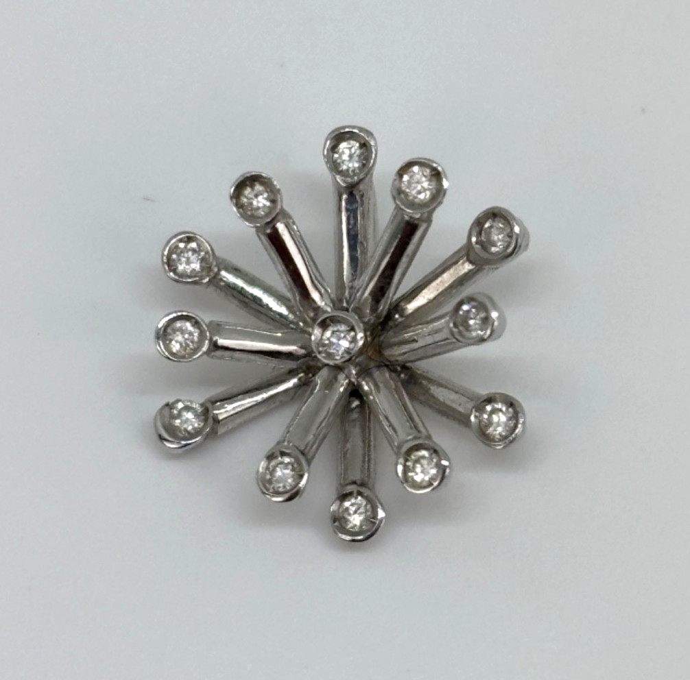 Vintage 14K WHITE GOLD & DIAMONDS Starburst Sunburst Fireworks Necklace PENDANT
