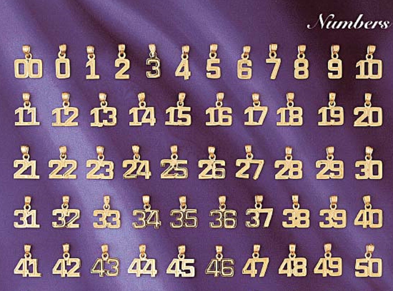 0 to 50 Any One 14K Yellow Gold Number Pendant / Charm, Made in USA