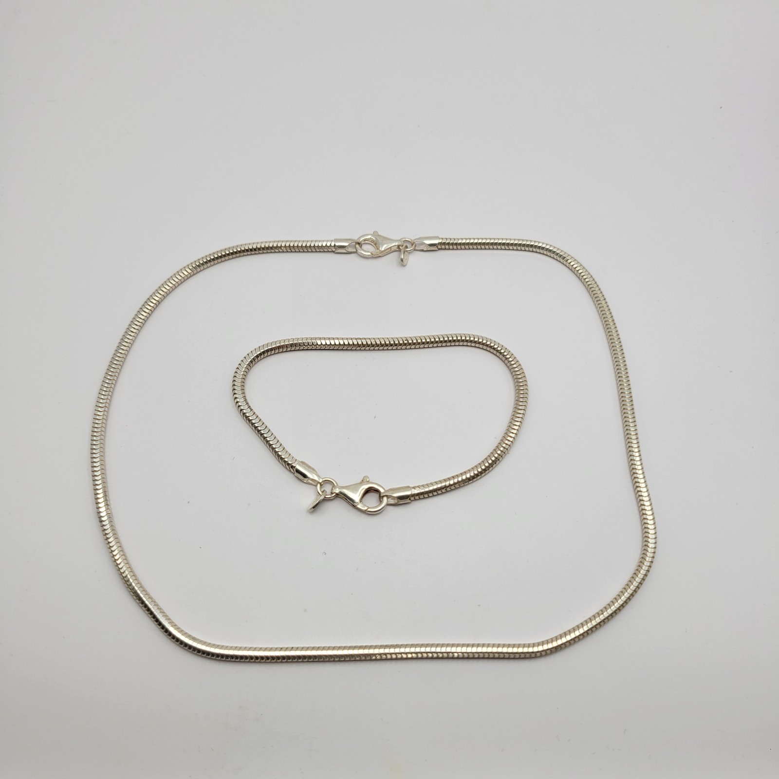 QVC Milor UltraFine 950 Silver Sterling 3mm Snake Chain Necklace Bracelet Set