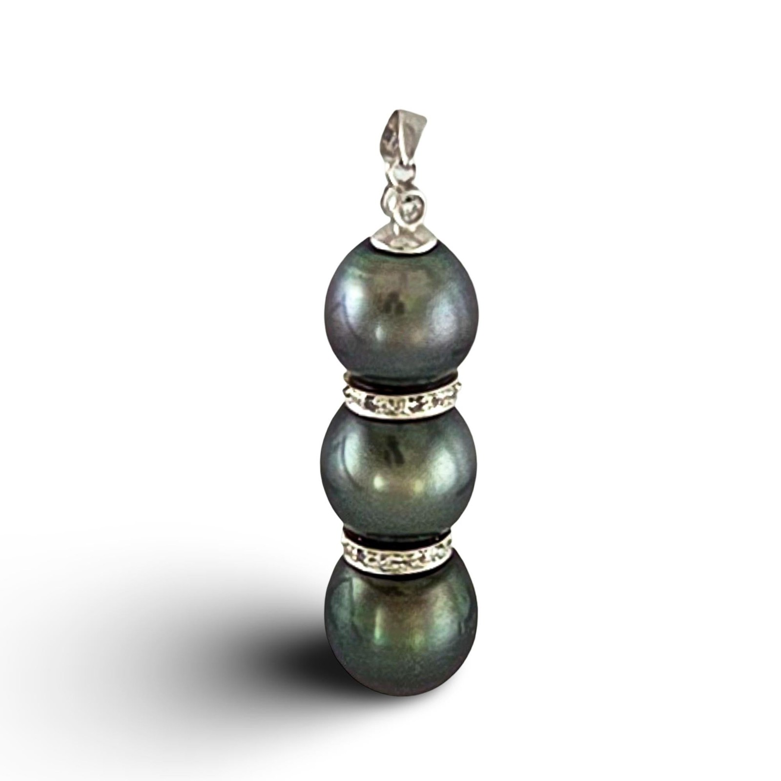 Black Tahitian Pearl & 19 Diamonds in 14k White Gold