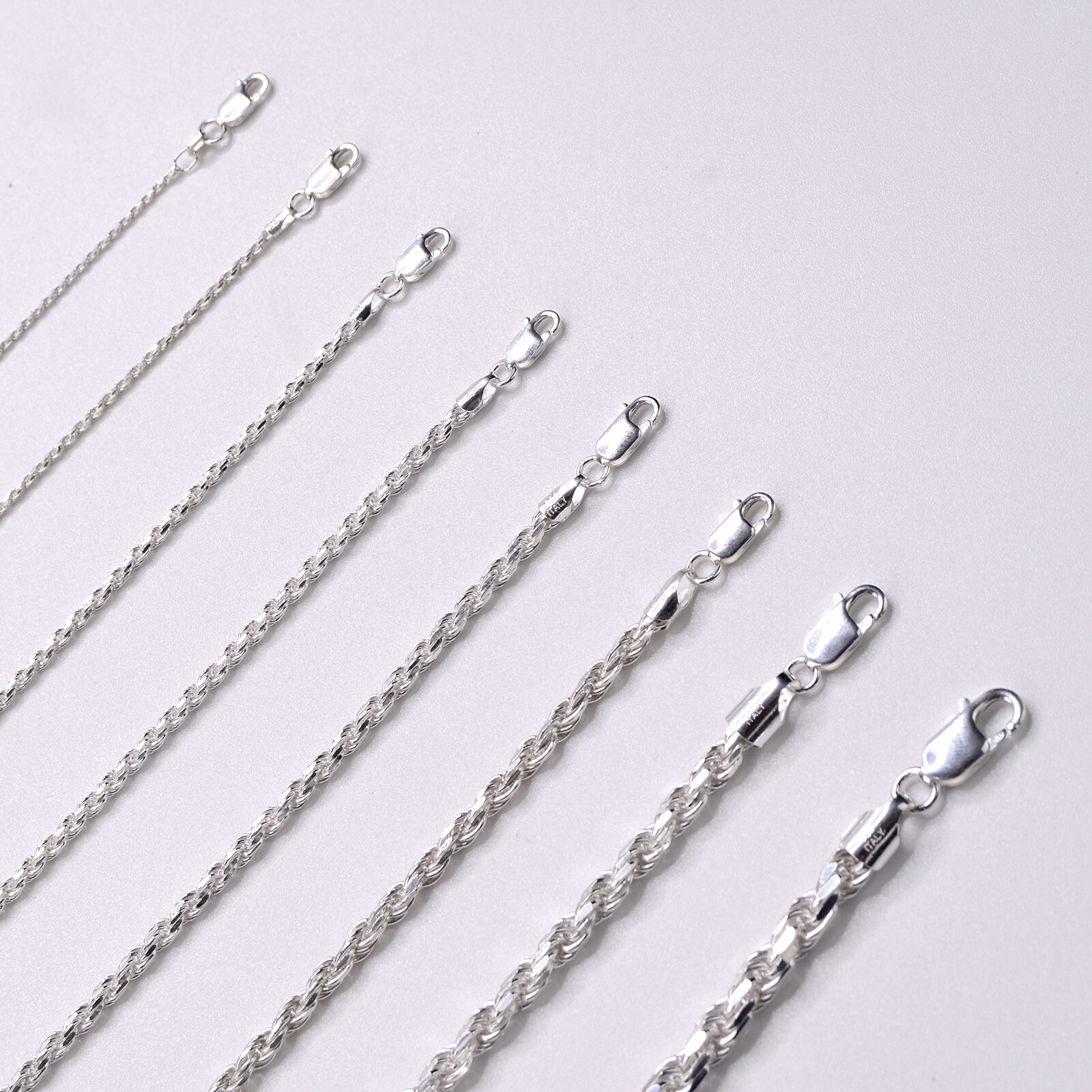Italy 925 SOLID Sterling Silver Diamond-Cut ROPE Chain Necklace or Bracelet