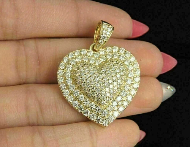 2CT Round Cut Lab Created Diamond Cluster Heart Pendant 14K Yellow Gold Plated