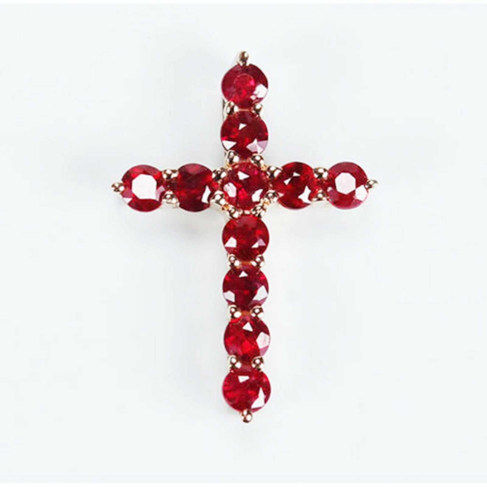 0.80 Ct Round Shape Red Ruby Cross Pendant with 18″ Chain 14K Rose Gold Plated