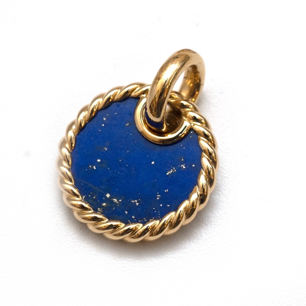 DAVID YURMAN 18K Gold & Lapis Lazuli Elements Disc 15.5mm Pendant New Authentic