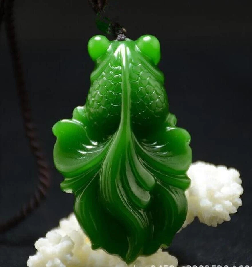 Natural Green jade pendant fish Necklace Amulet Lucky statue men women pendant