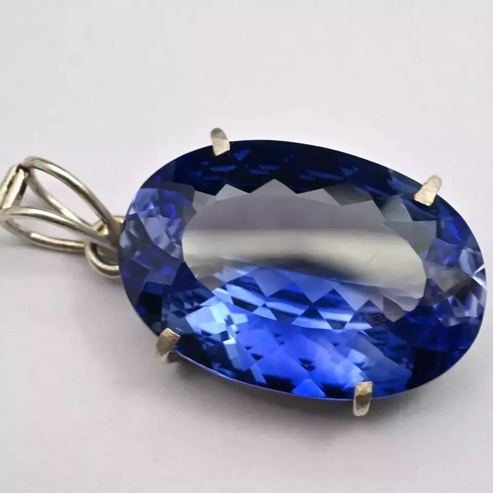 29 Ct Natural Blue Sapphire Certified Oval Cut 925 Solid Silver Pendant Gemstone