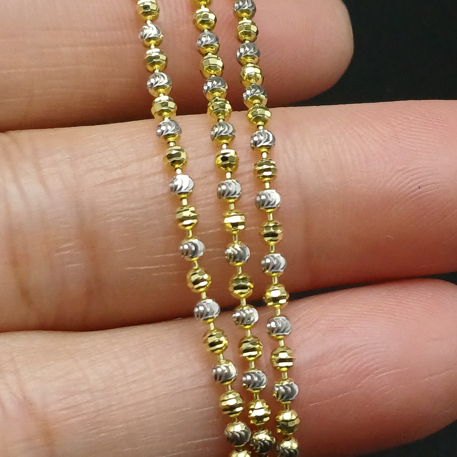 925 Sterling Silver Diamond Cut Ball Chain Necklace Italy 16″ Two Tone Sparkly