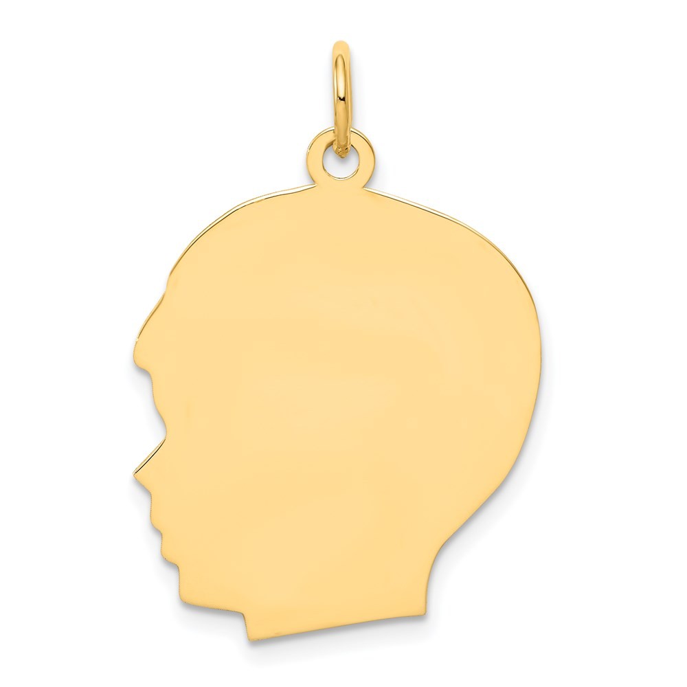 Real 14K Yellow Gold Plain Large .018 Gauge Facing Left Boy Head Charm