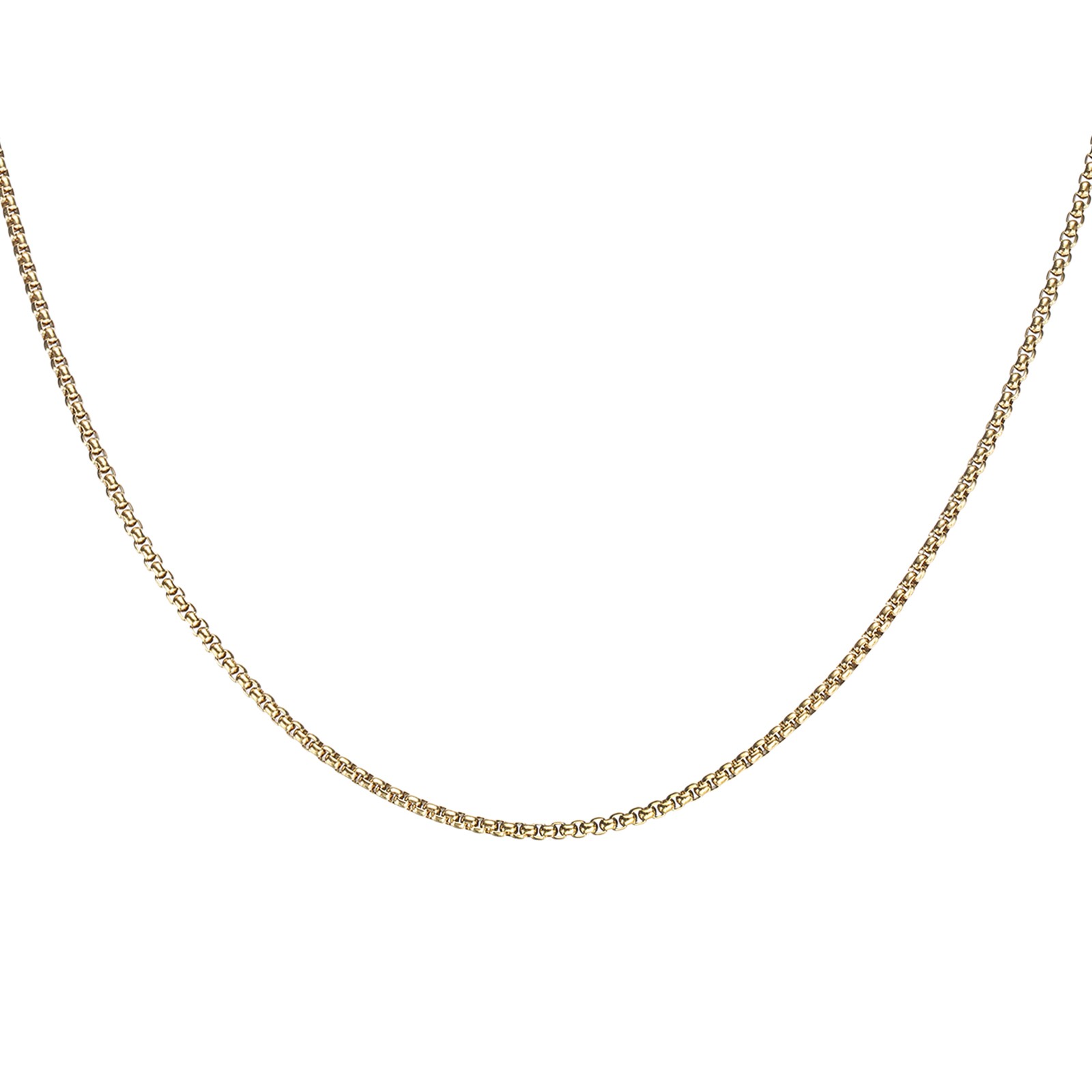 Square Chain Necklaces 2mm 31 Inch Long Round Box Necklace, Gold
