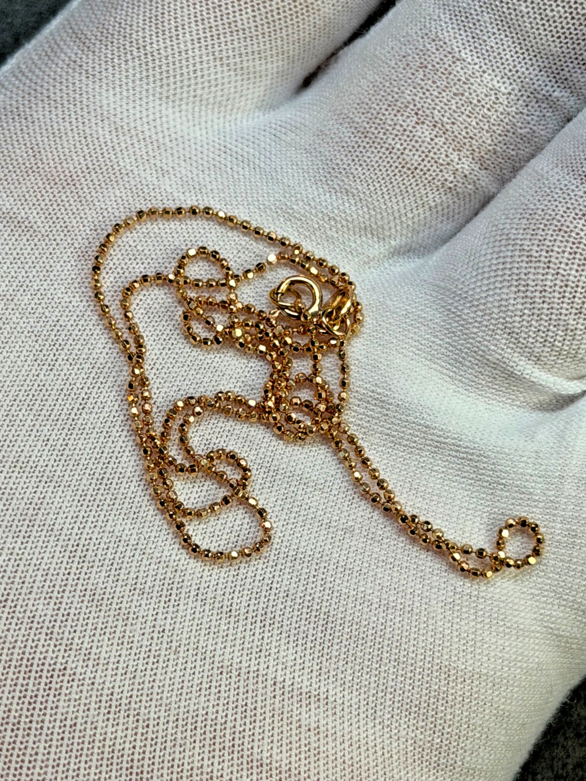 MILOR Italy 14k Yellow Gold Petite 1mm Faceted Ball Bead Chain Necklace 18 Inch