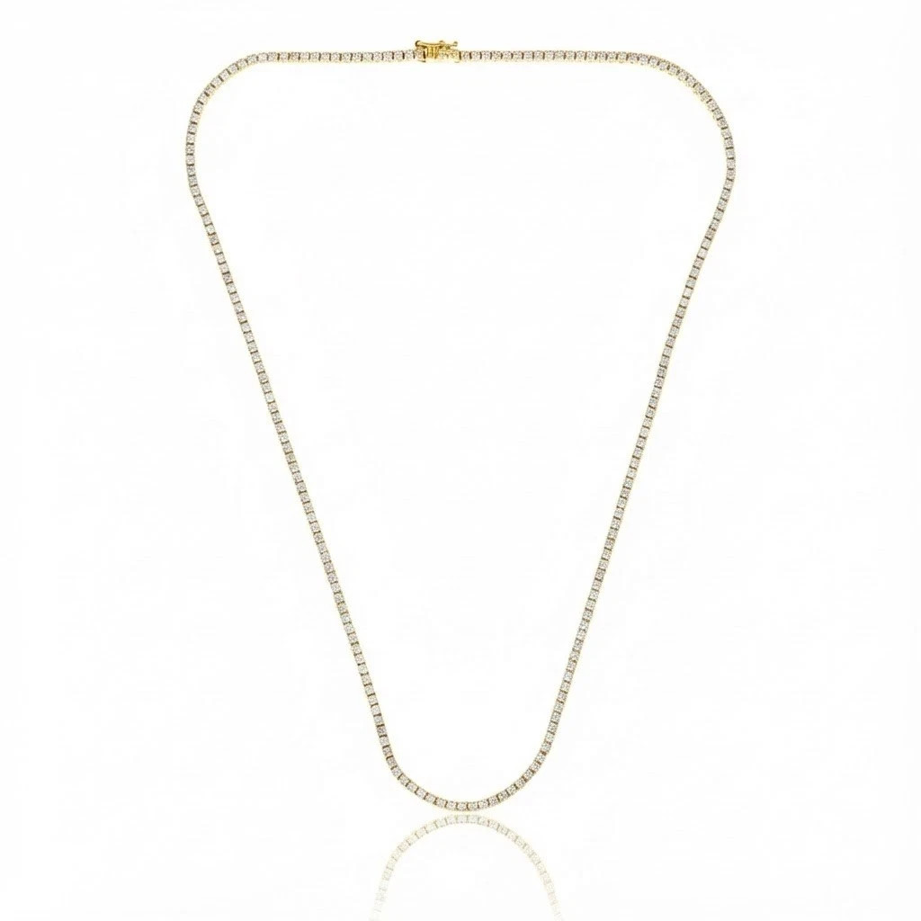 Round Created Diamond 16CT valentine Day Tennis Necklace 14k Yellow Gold Plated