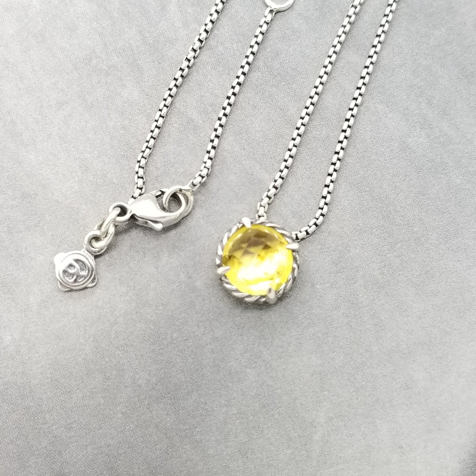 David Yurman Sterling Silver 8mm Lemon Citrine Chatelaine 17-18 Inch Necklace