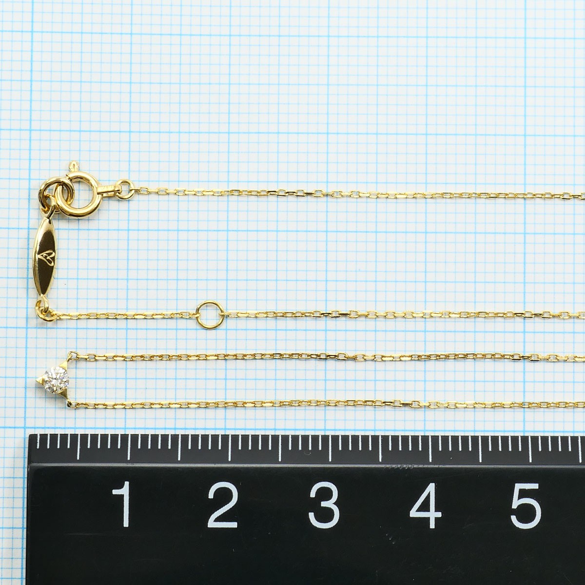 AHKAH K18 18k gold Necklace Diamond 0.08ct 1.2g 40cm Free shipping Used