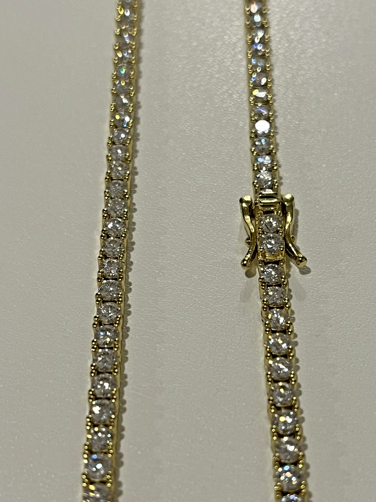 3mm Flawless D Color Moissanite Tennis Necklace Set In 18k Yellow Gold (20 Inch)