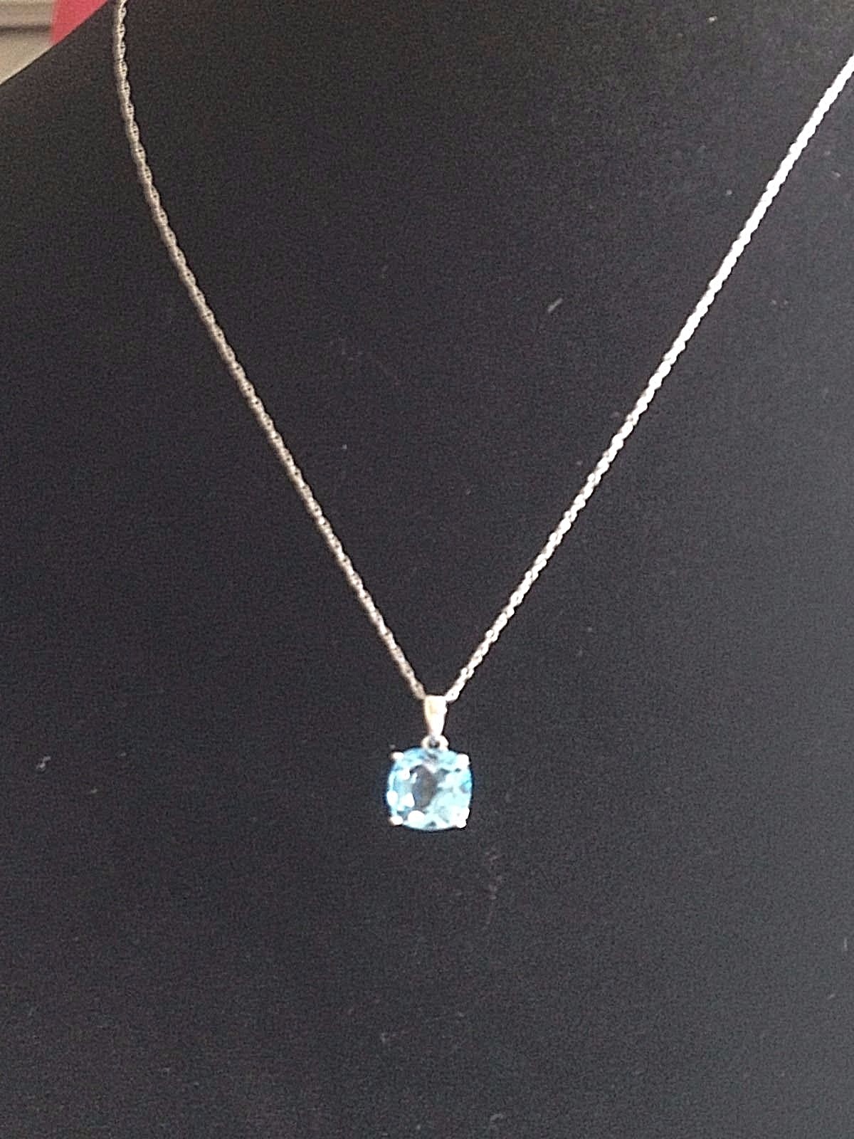 8mm Blue Topaz Necklace in 14K White Gold with 18″ Rope Chain ~ Free Shipping!