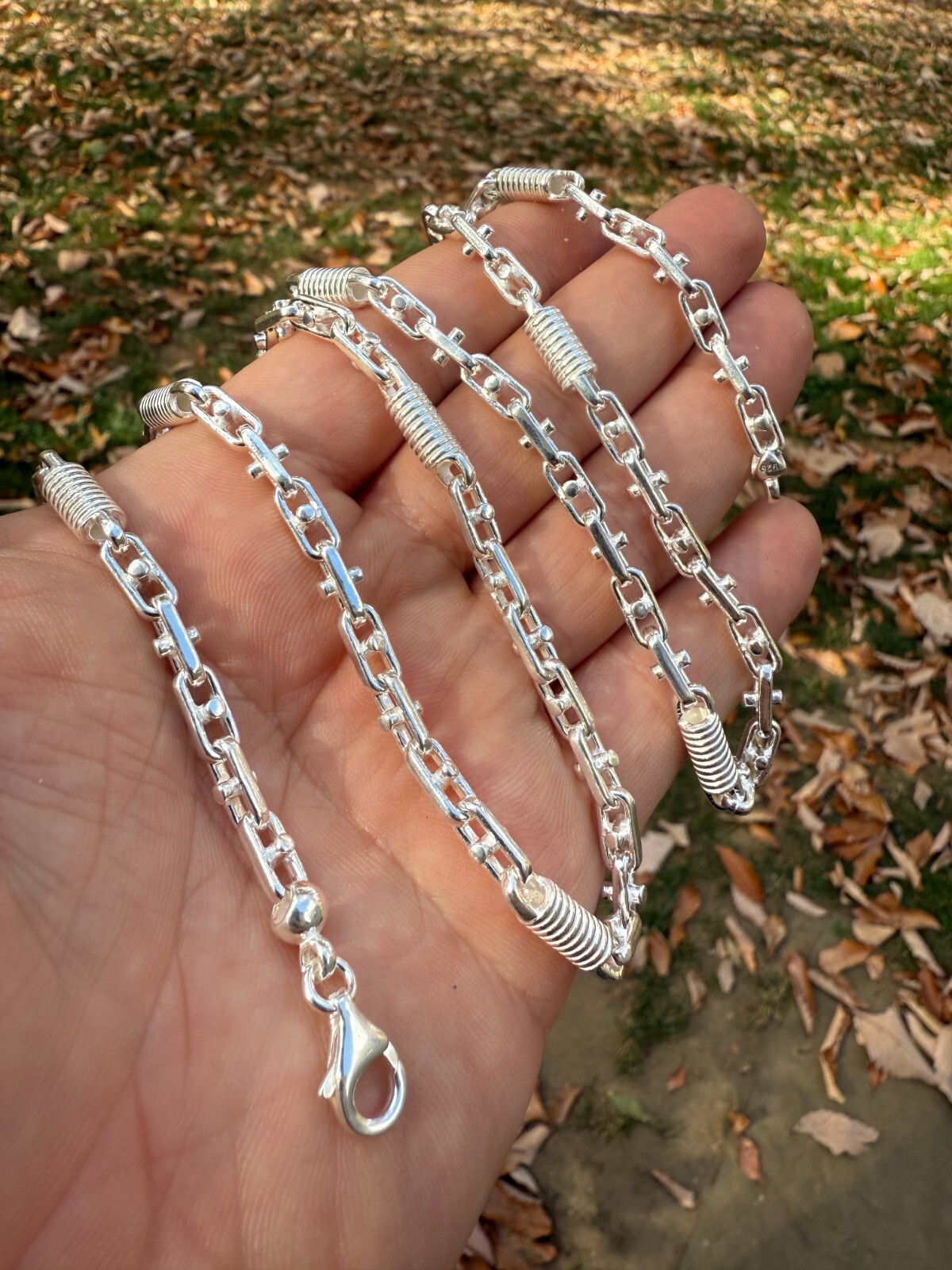 Real 925 Sterling Silver Handmade 5mm Spring Barrel Bullet Rolo Chain Necklace