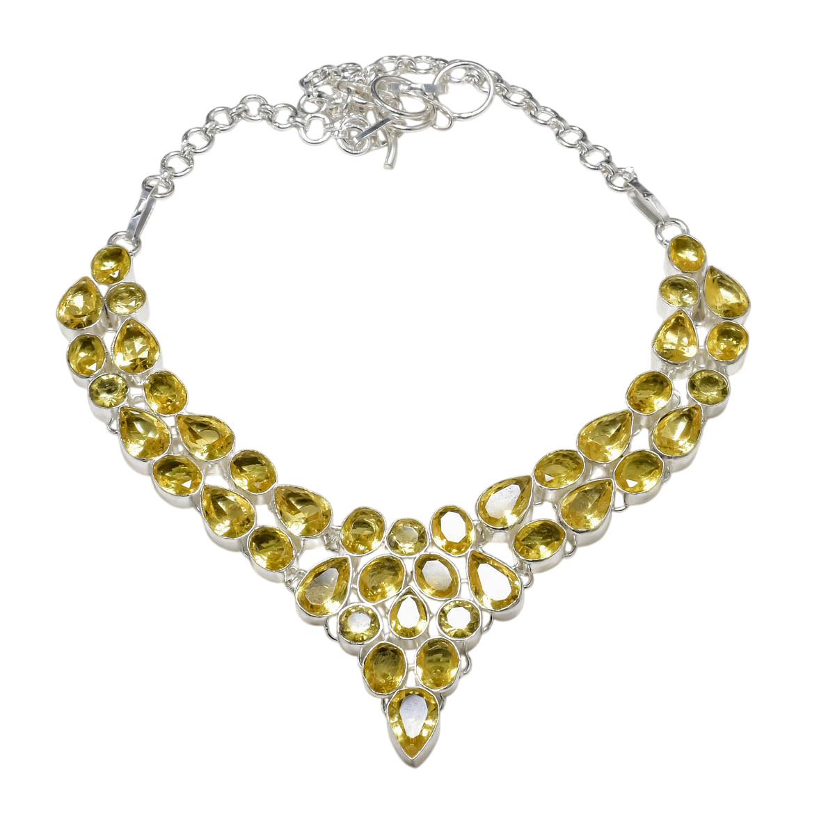 925 Sterling Silver Yellow Citrine Gemstone Handmade Jewelry Necklace Size-17-18
