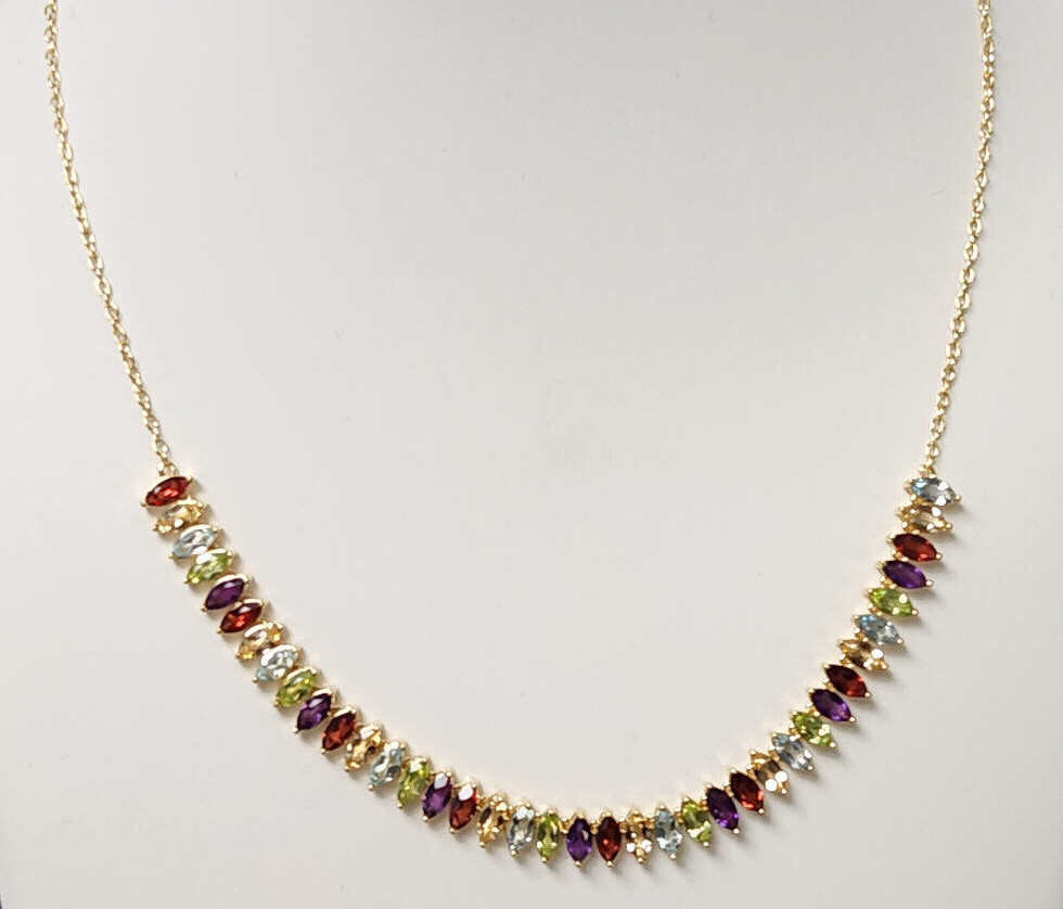 18K Yellow Gold Over Bronze Genuine Gemstone Necklace